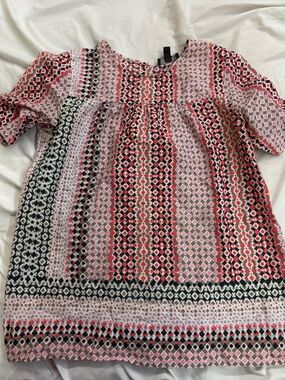 J. Crew Pink and Black Geo-Stripe Smock Top